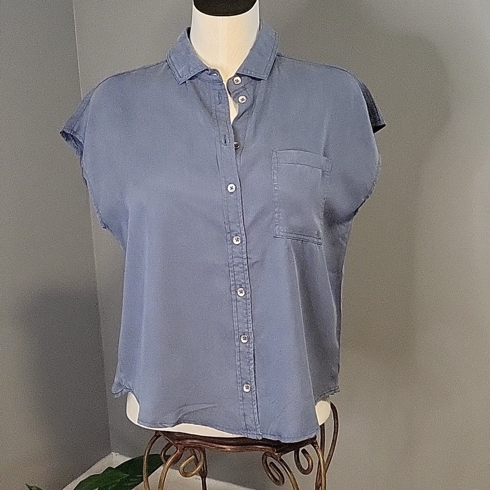 Workshop Republic Clothing Denim Sleeveless Button Down Hi Low Blouse  Size XS